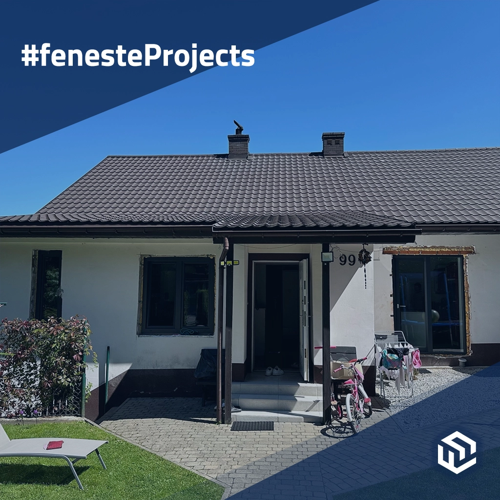 Kleines freistehendes Haus mit Fenstern in Anthrazitgrau projekte fensterprofile pvc aluplast smart-slide 